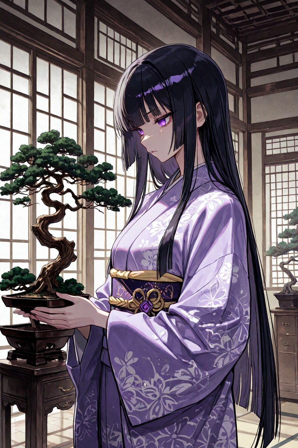 盆栽と少女
