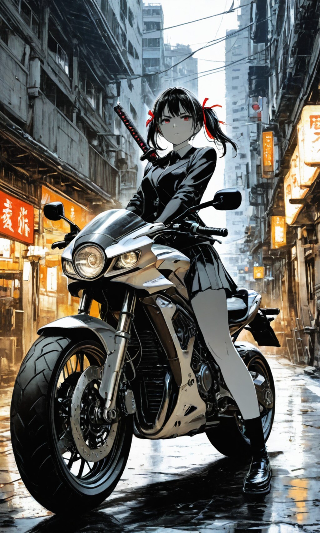 バイクに乗った侍ガール