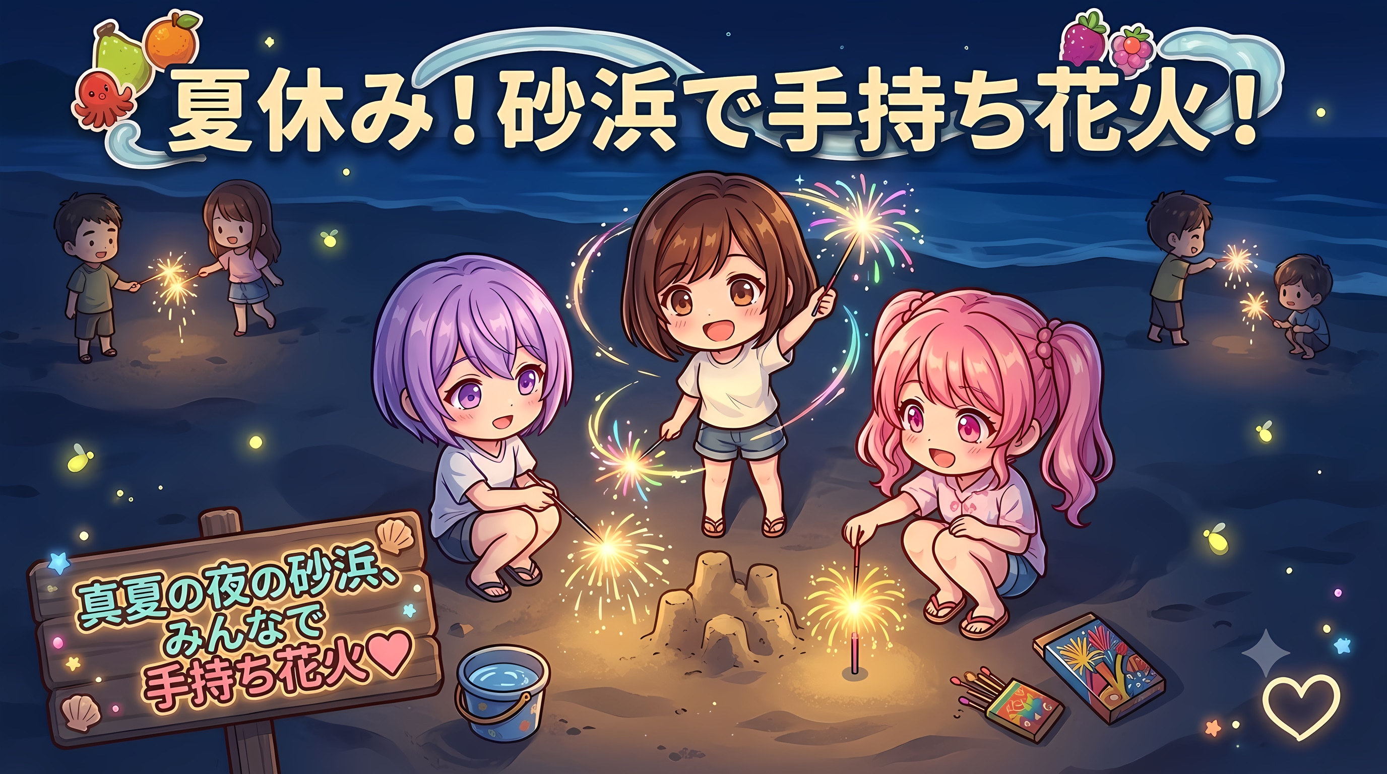 今日の夏休み（砂浜で花火２）