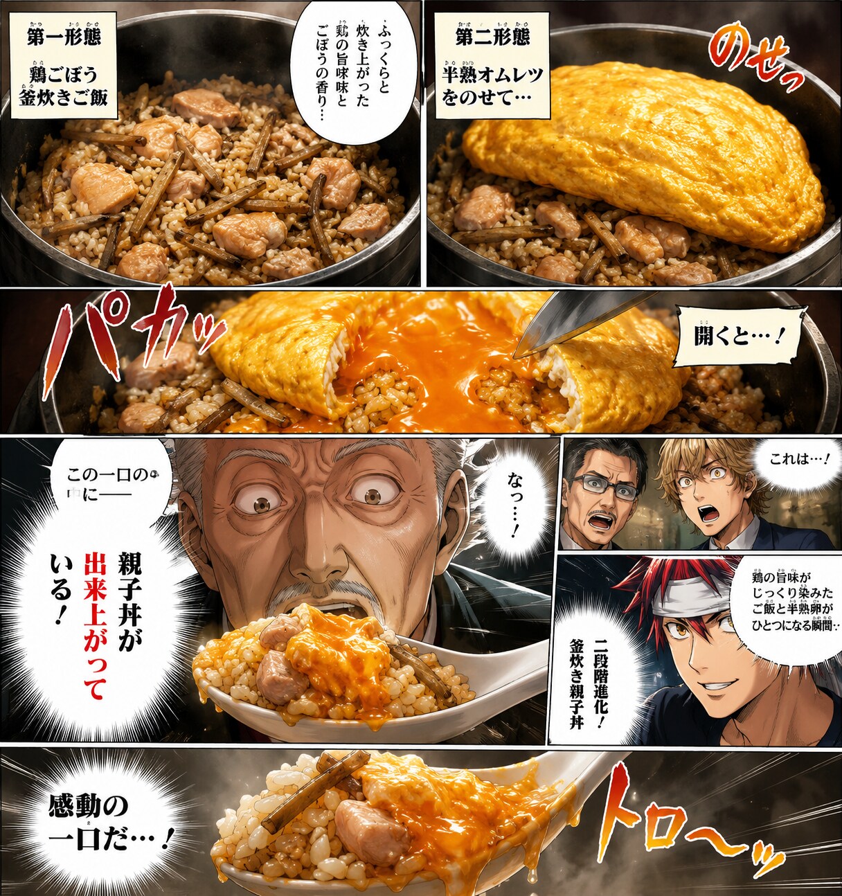 鶏とごぼうの釜炊きご飯＋半熟オムレツ