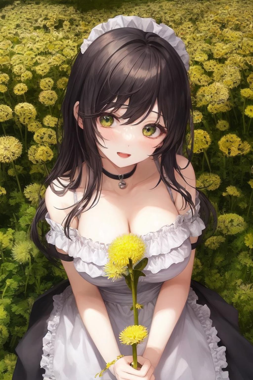 たんぽぽ畑とメイドさん
