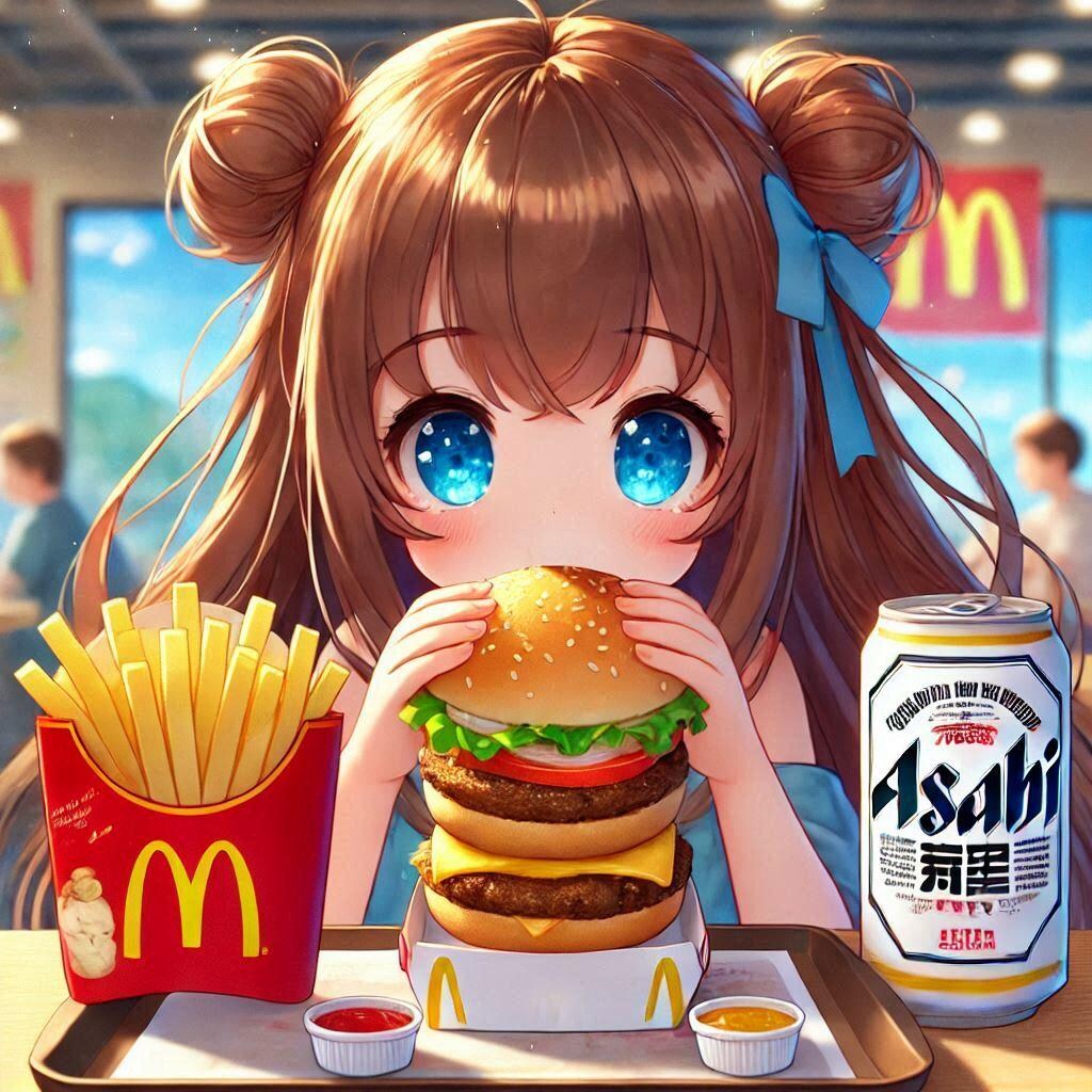 マ○クでギガビッグマ○クを食べる小さな女の子