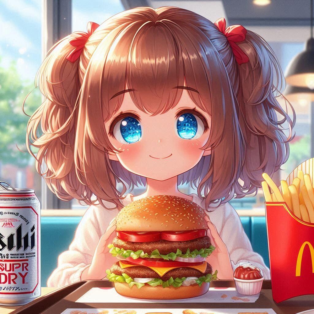 マ○クでギガビッグマ○クを食べる小さな女の子