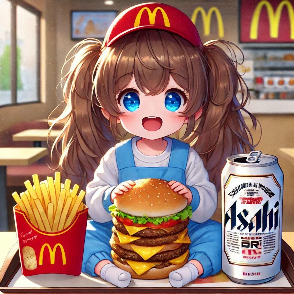 マ○クでギガビッグマ○クを食べる小さな女の子