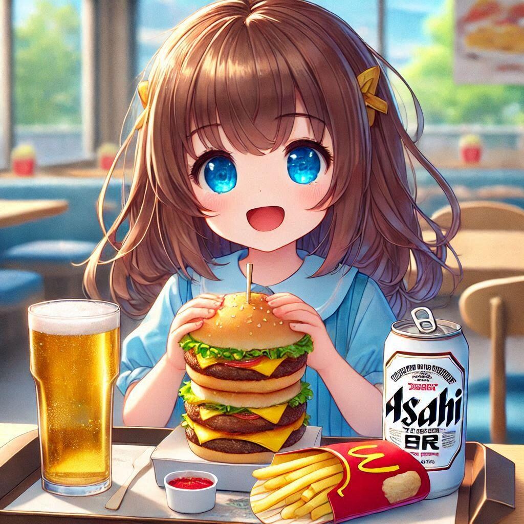 マ○クでギガビッグマ○クを食べる小さな女の子