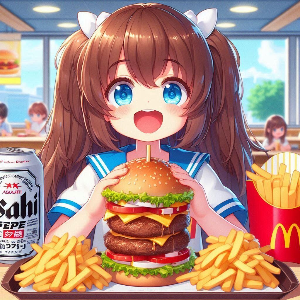 マ○クでギガビッグマ○クを食べる小さな女の子