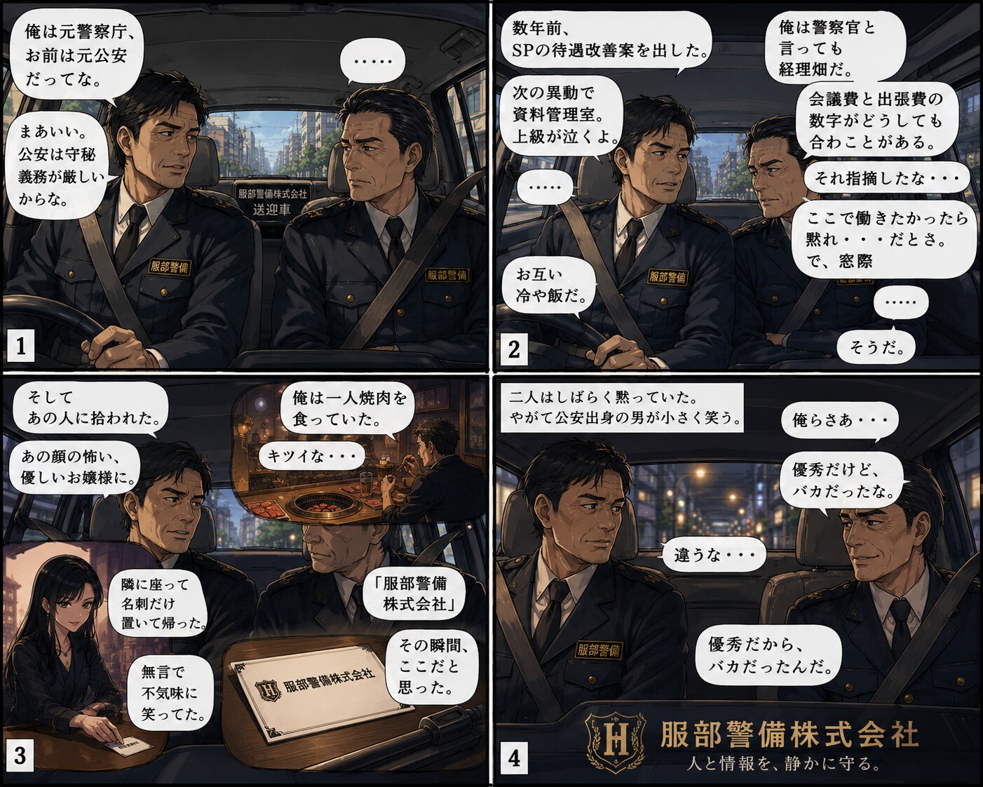 警備制服姿での車内会話　(服部警備株式会社)