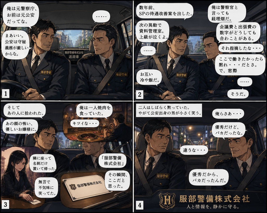 警備制服姿での車内会話　(服部警備株式会社)