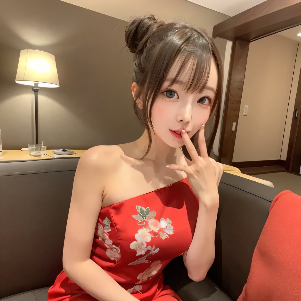 黒髪ツイン団子で中華服の美女１１