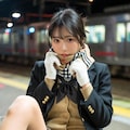 冬のホームで女子高生 4枚目