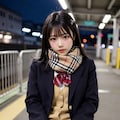冬のホームで女子高生 3枚目