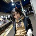 冬のホームで女子高生 2枚目