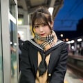 冬のホームで女子高生 5枚目