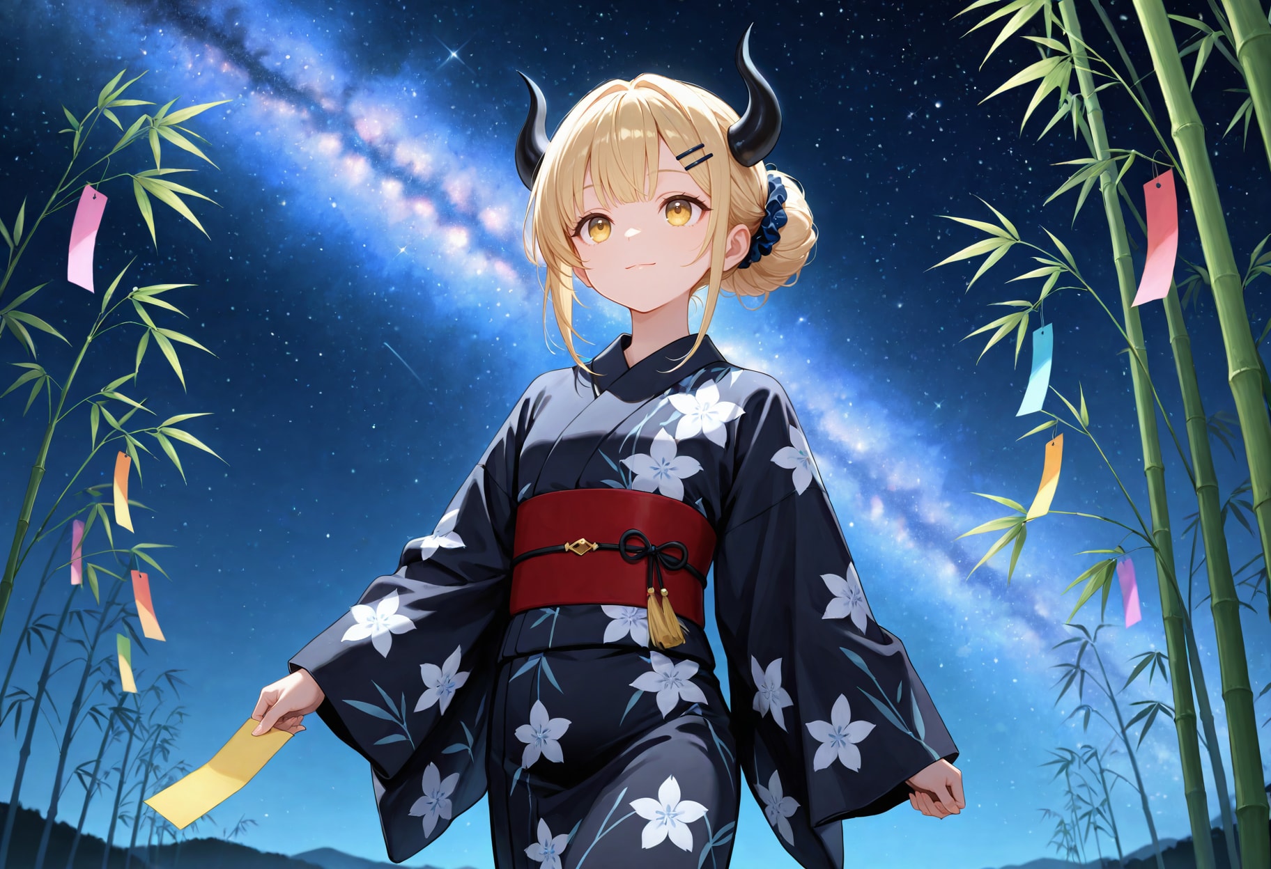 七夕とお団子ヘア女鬼高生さん