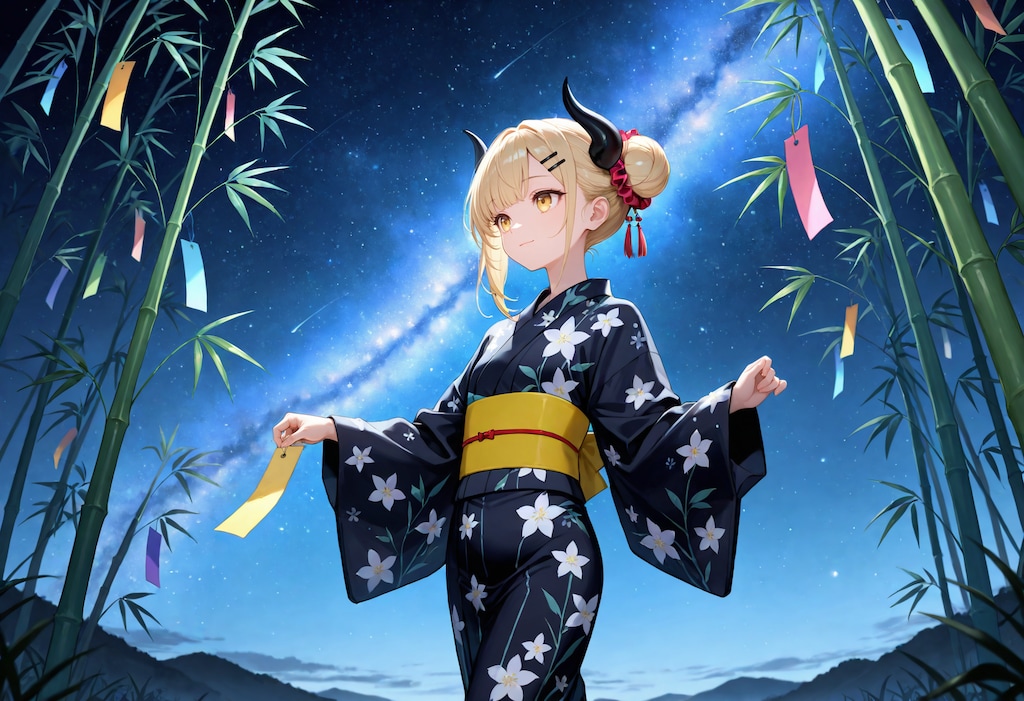 七夕とお団子ヘア女鬼高生さん