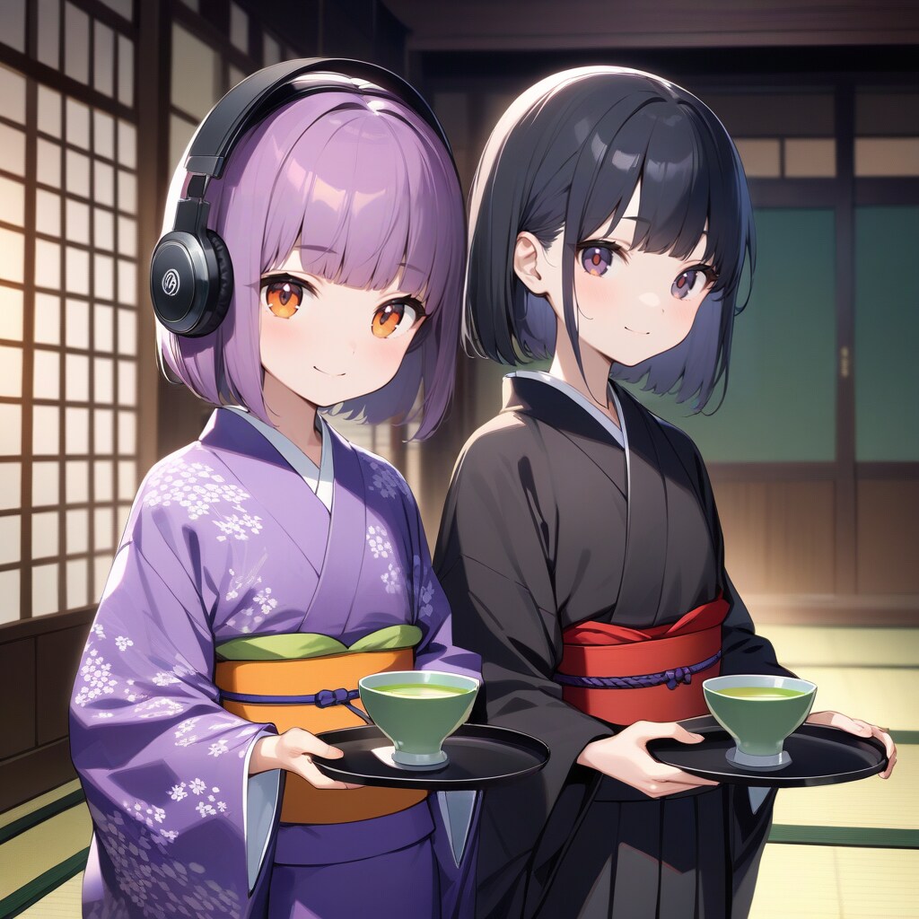 新茶で持て成してくれるヘッドフォン嬢と僧侶