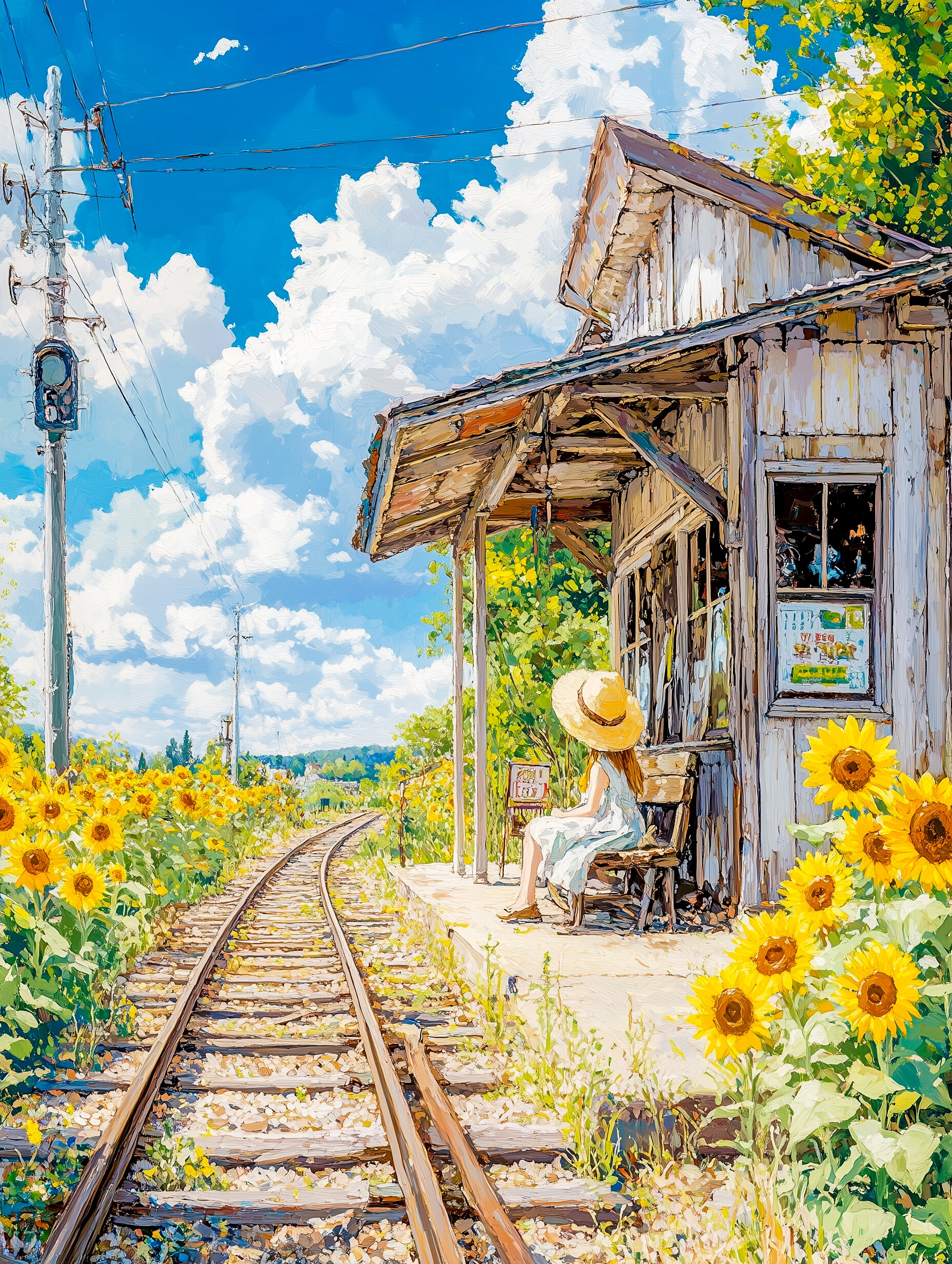 夏の日差しとひまわりの駅 | の人気AIイラスト・グラビア