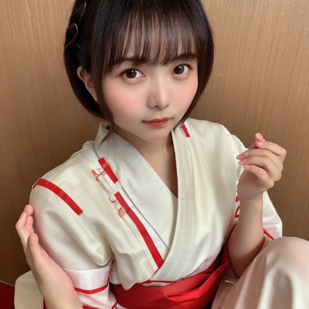 黒髪ボブで巫女服の美女４