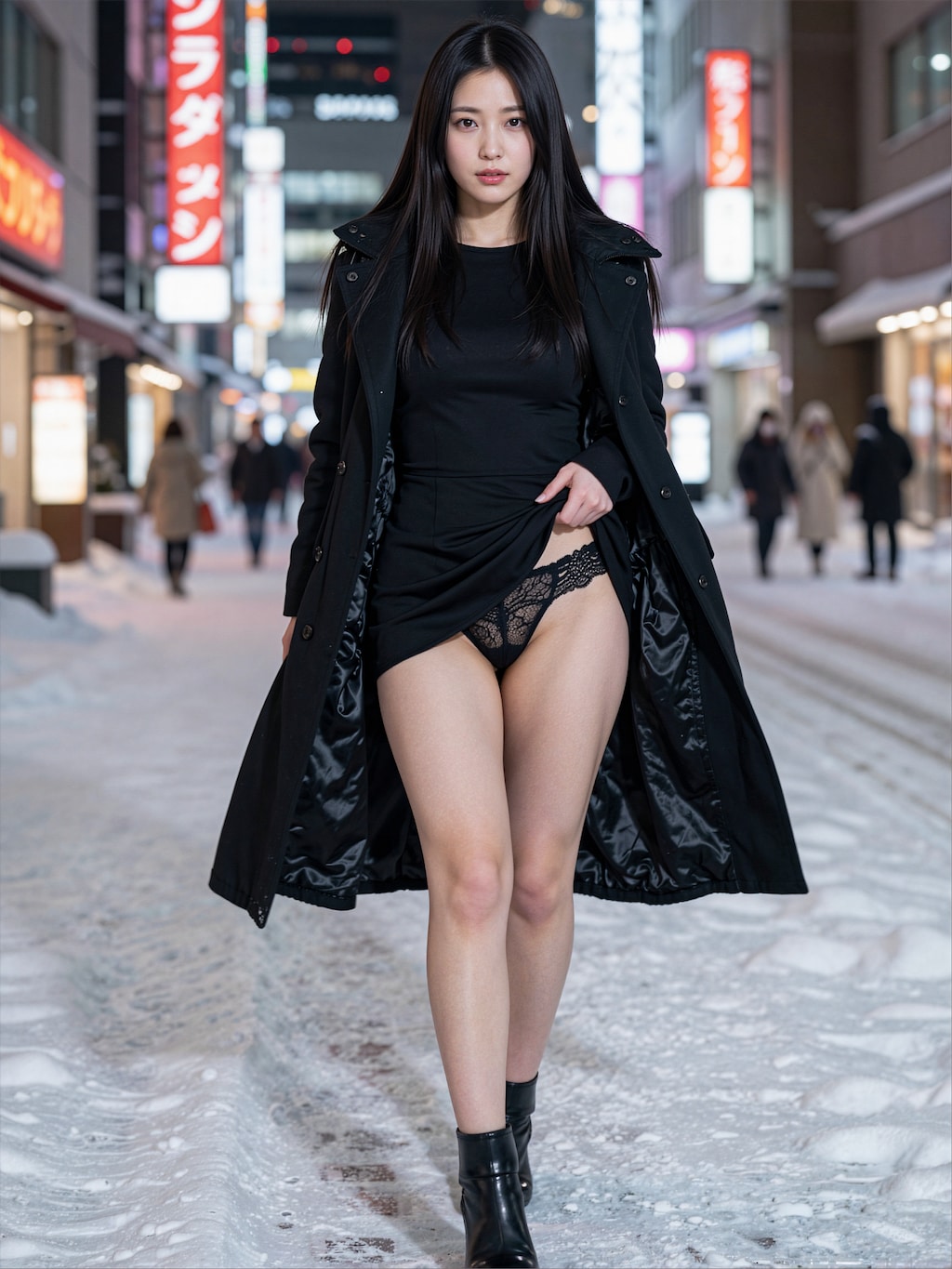 冬の繁華街に現れた痴女