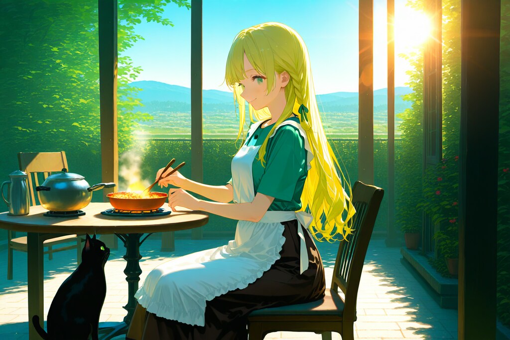 朝食は猫と共に