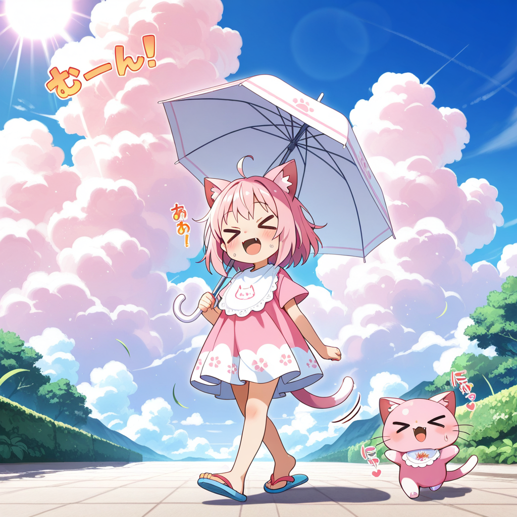 暑い日は日傘だにゃ！！