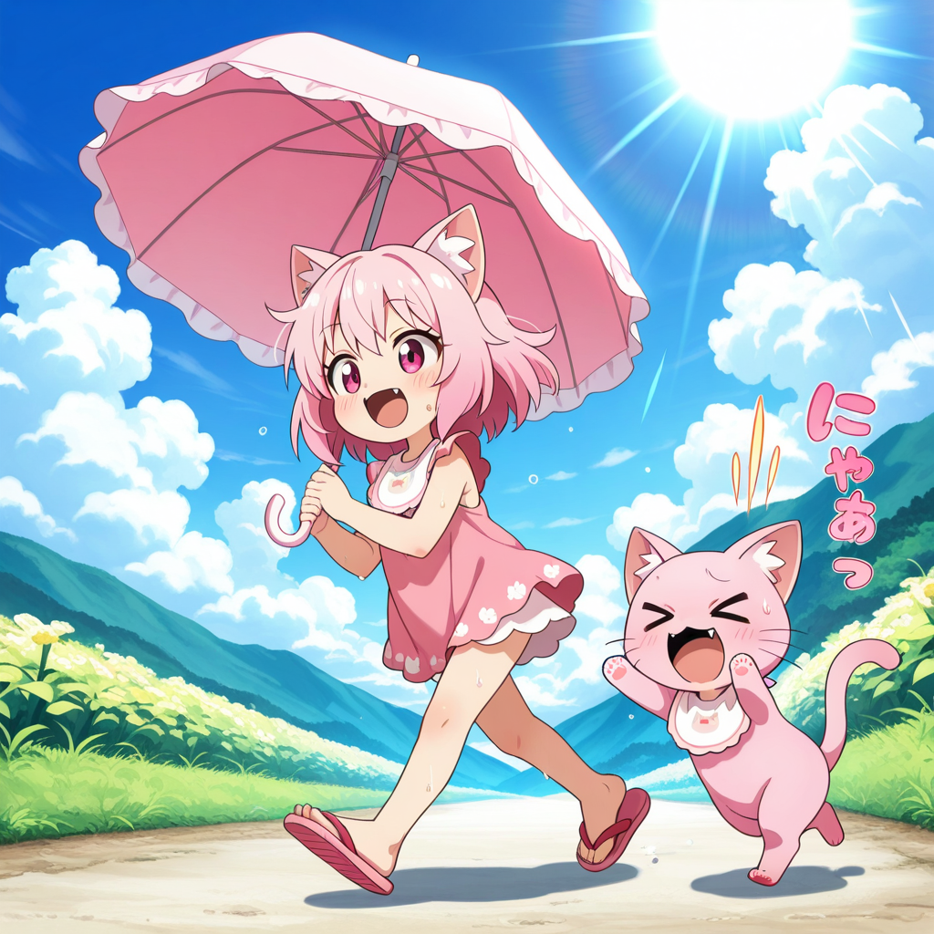 暑い日は日傘だにゃ！！