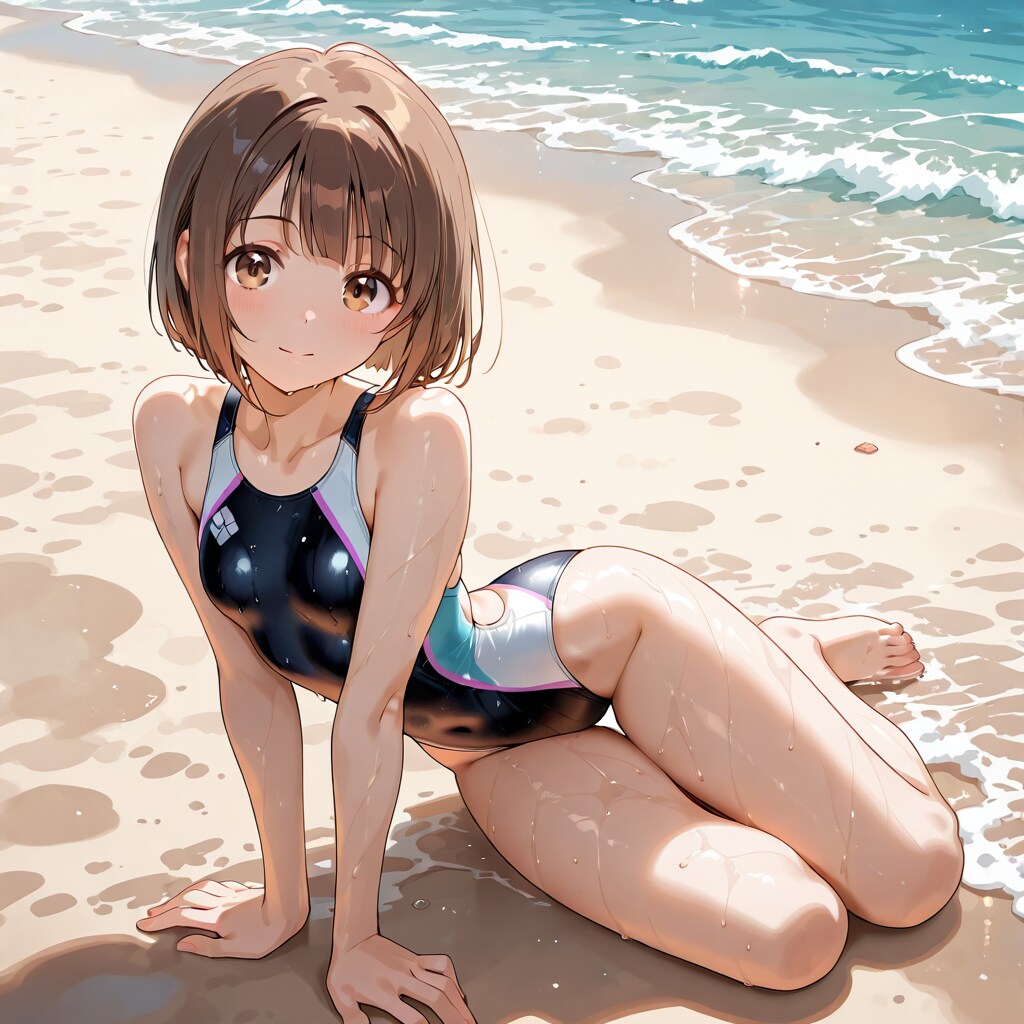 浜辺で横座り