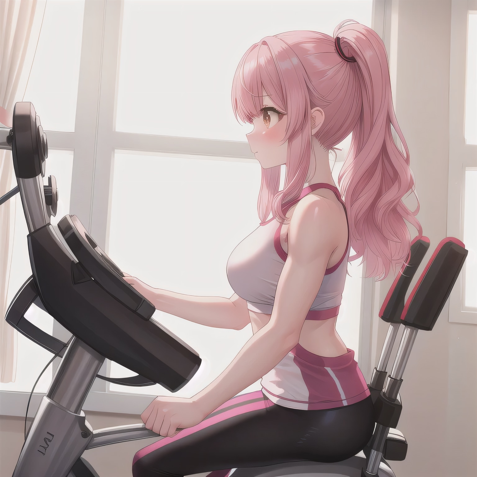 ピンク髪ロングでエアロバイクの少女４ | の人気AIイラスト・グラビア