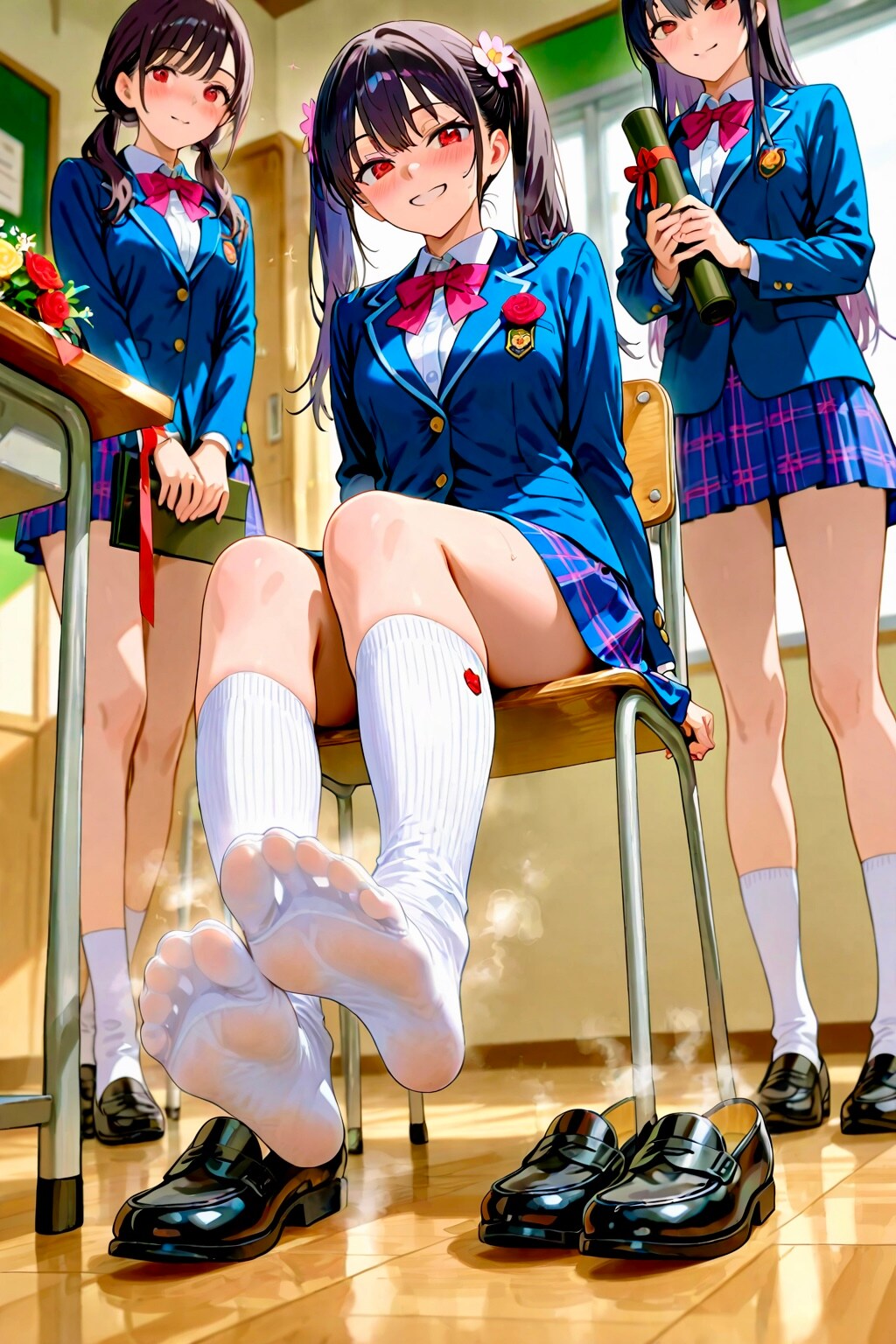 足にキスして