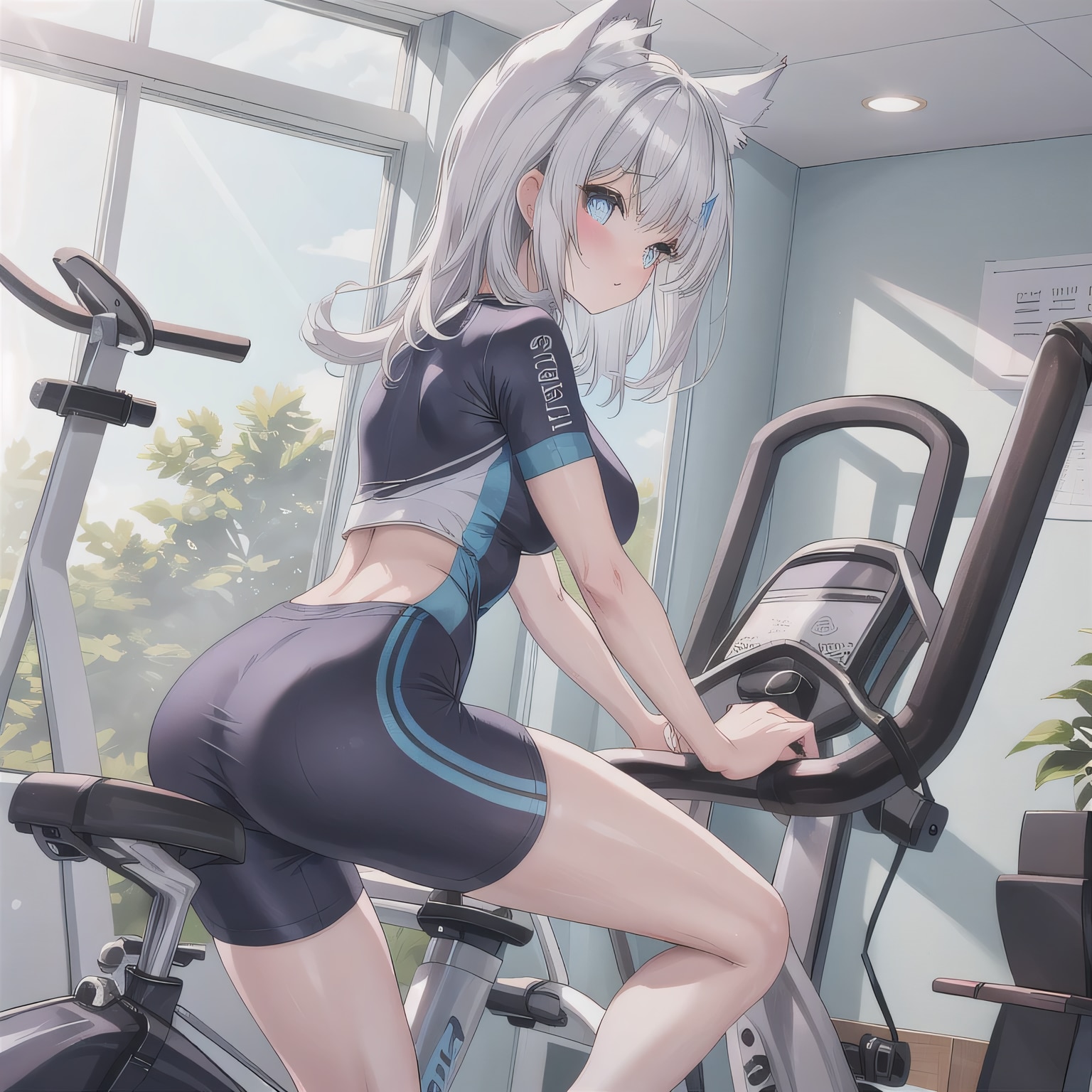 灰髪ロングでエアロバイクの少女４ | の人気AIイラスト・グラビア