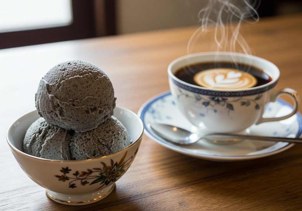 デザートの黒胡麻アイスクリーム