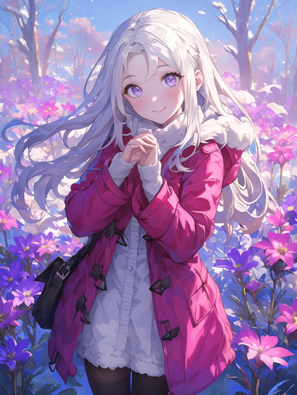 オオアラセイトウのお花と女の子 Orychophragmus violaceus flowers and girls