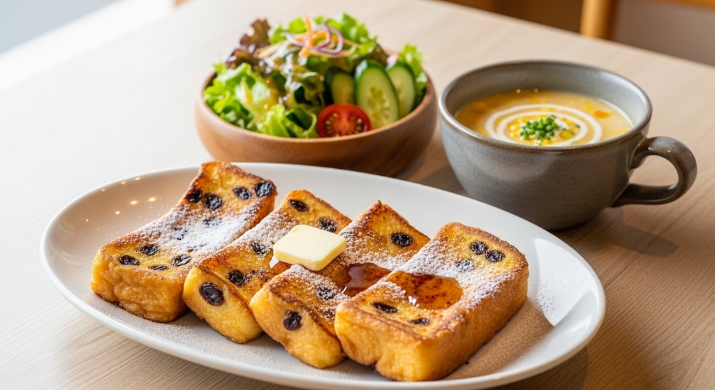 摩訶不思議食堂のレーズンフレンチトーストセット