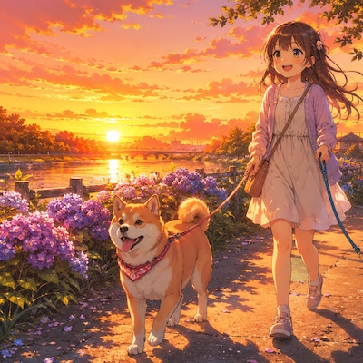 今日の夕日、今日のお散歩コース | の人気AIイラスト・グラビア