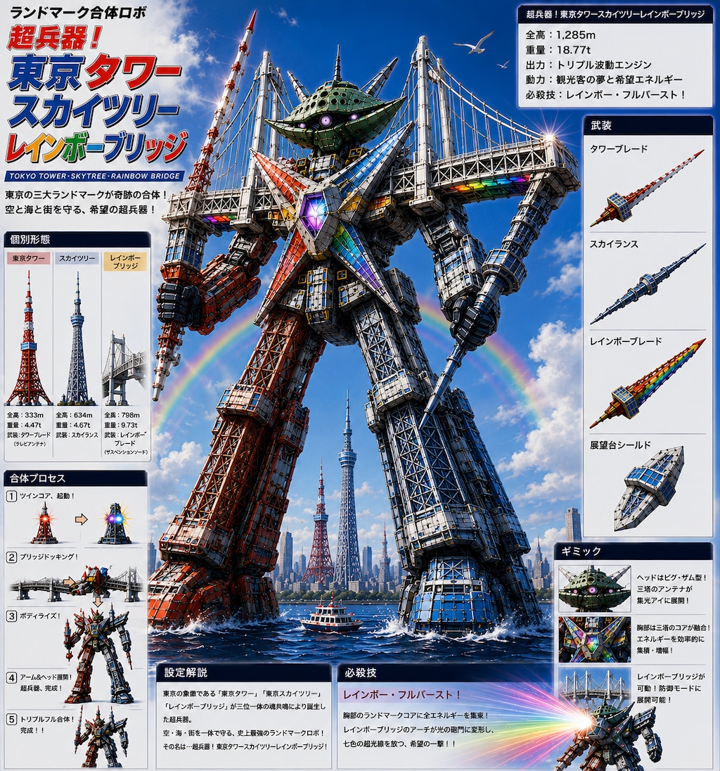 ランドマーク合体ロボ《超兵器！東京タワースカイツリーレインボーブリッジ》