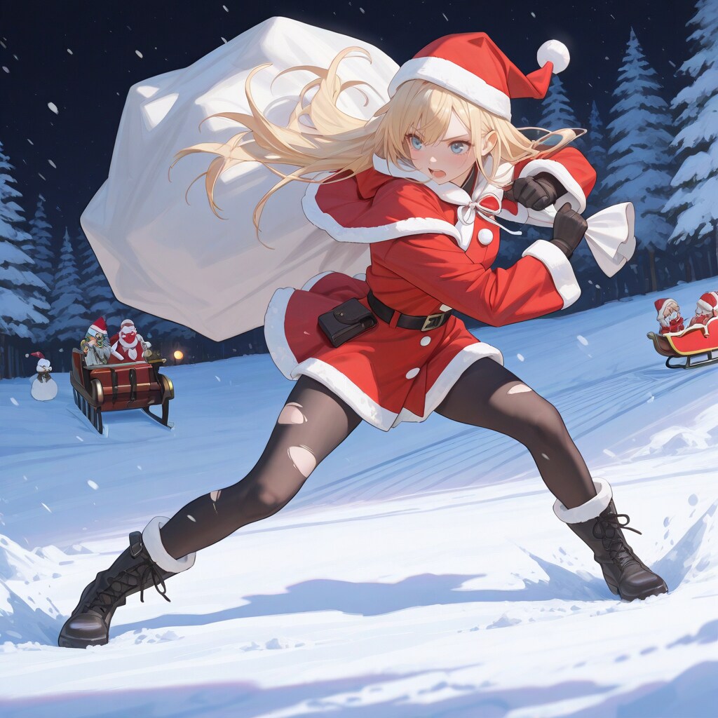 子供たちにプレゼントを届ける女、クリスマッ‼