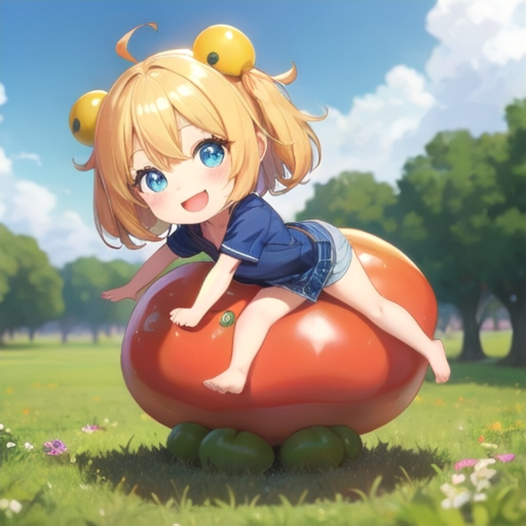 トマトに乗るチビ