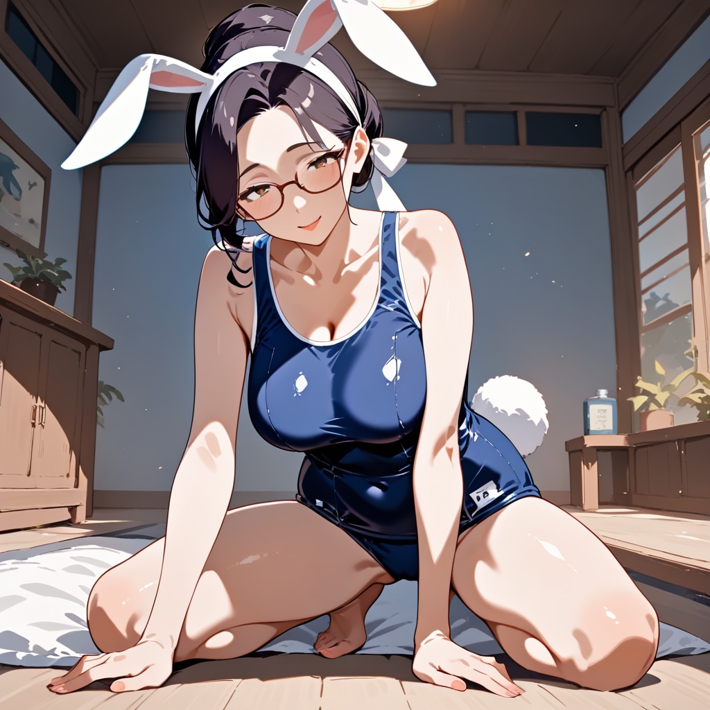 スク水バニーメガネ熟女