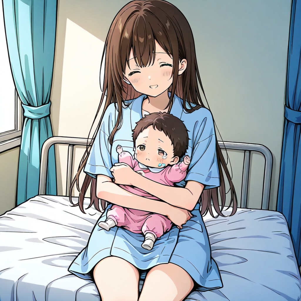 泣く子をあやすお母さん