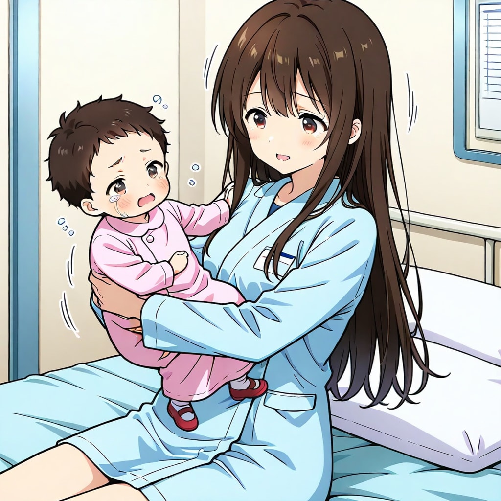 泣く子をあやすお母さん