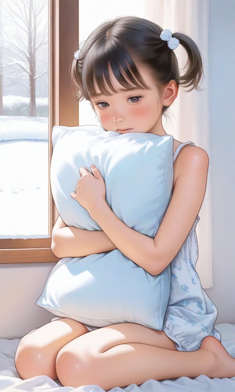 枕を抱く女の子