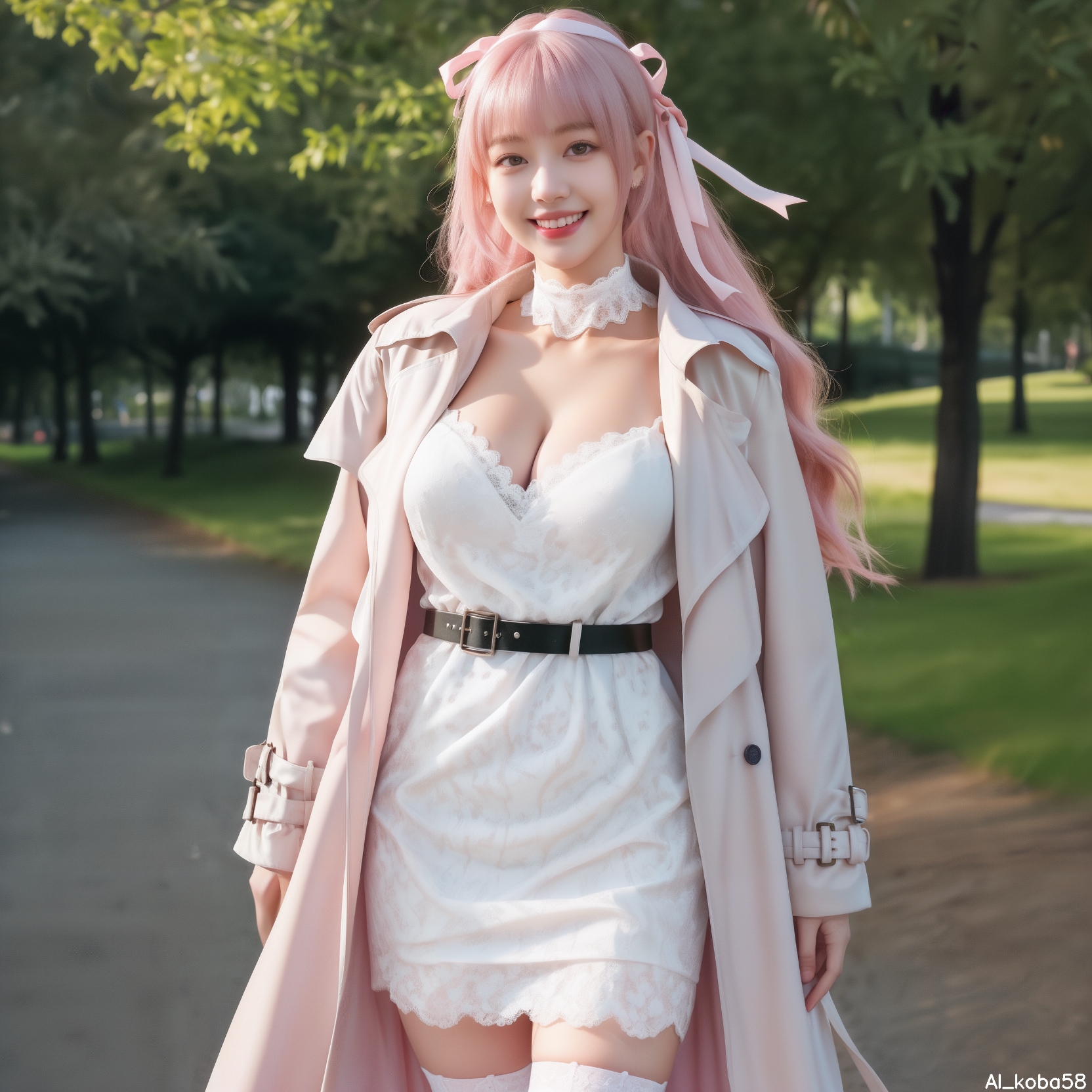 Vol176_Trench coat+pastel color lace dress
