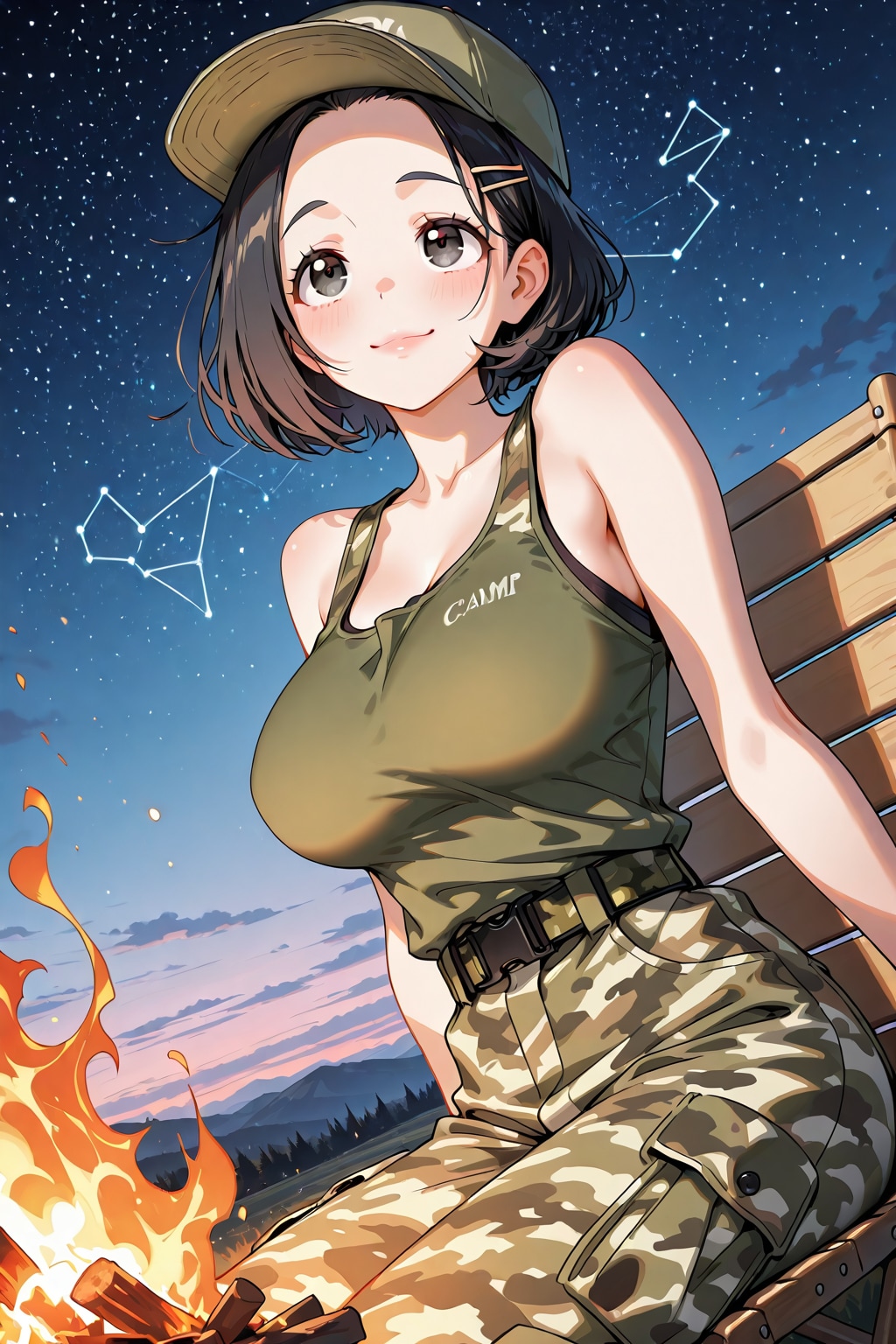 タンクトップ×キャンプ
