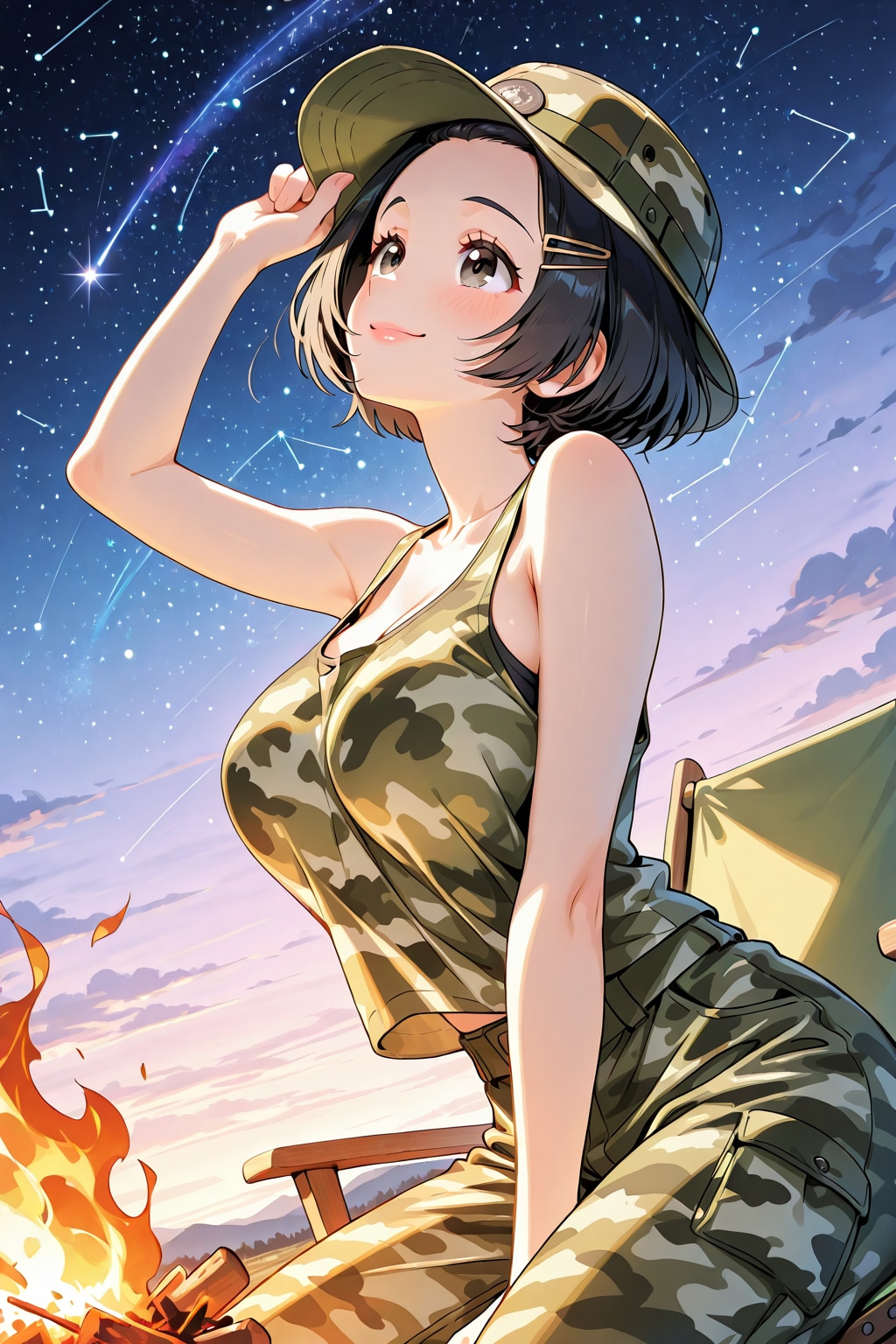 タンクトップ×キャンプ