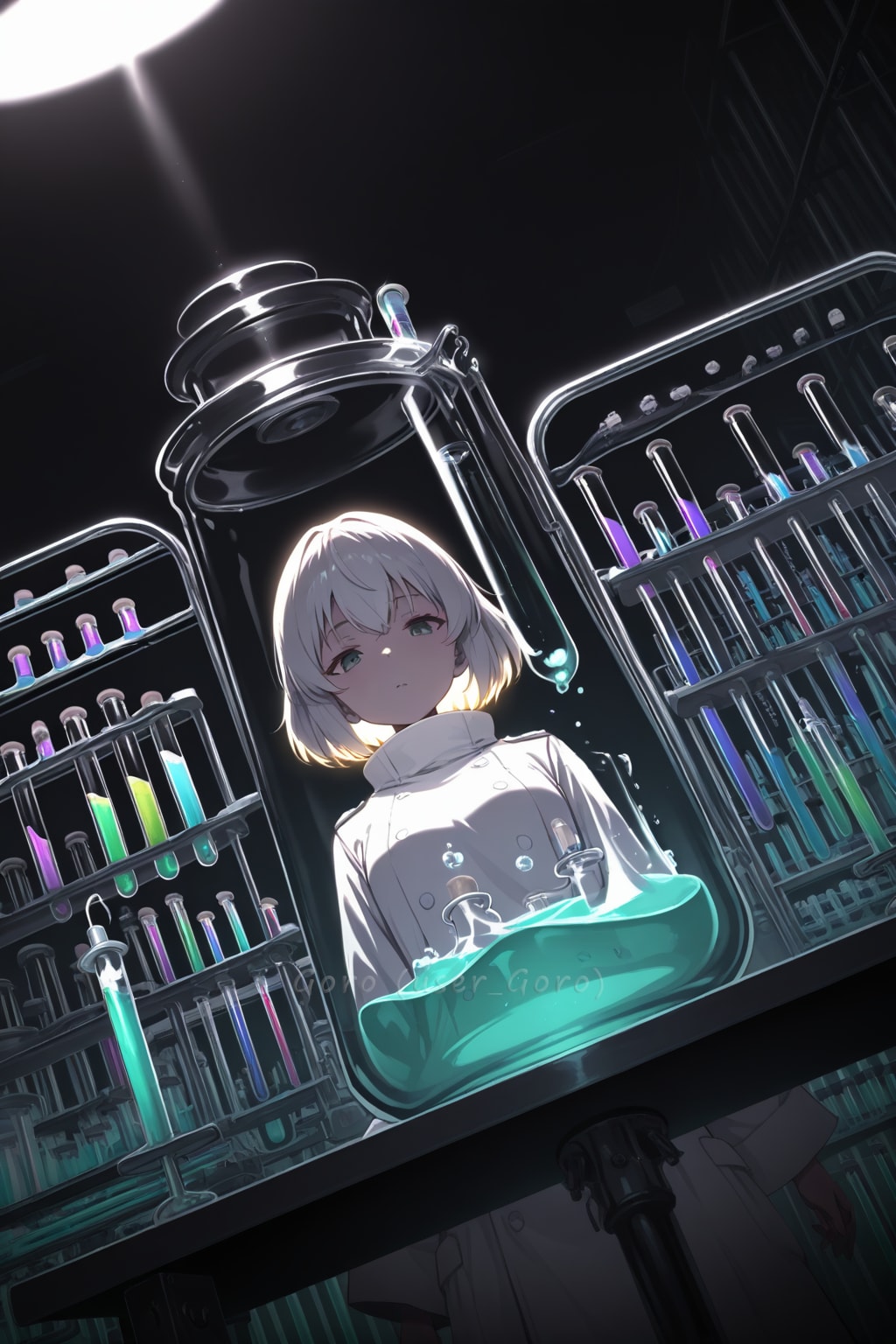 揺れる液体のある実験室