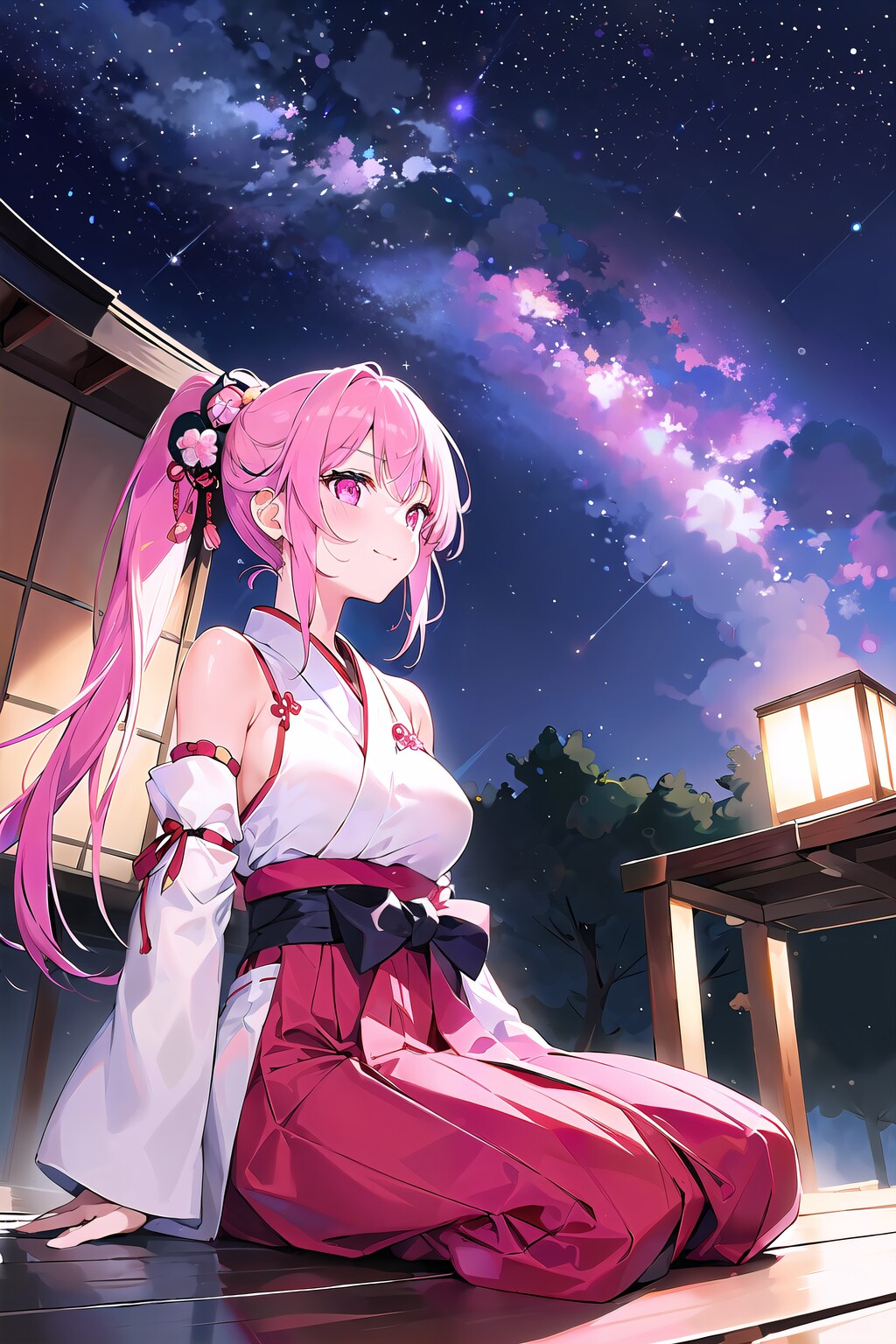 星空を見上げる巫女