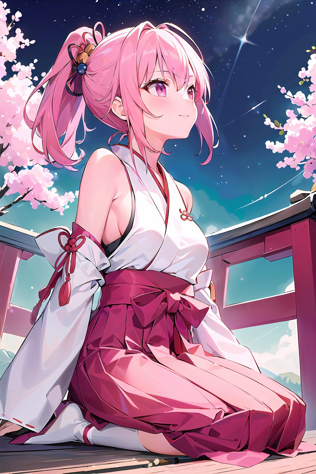 星空を見上げる巫女