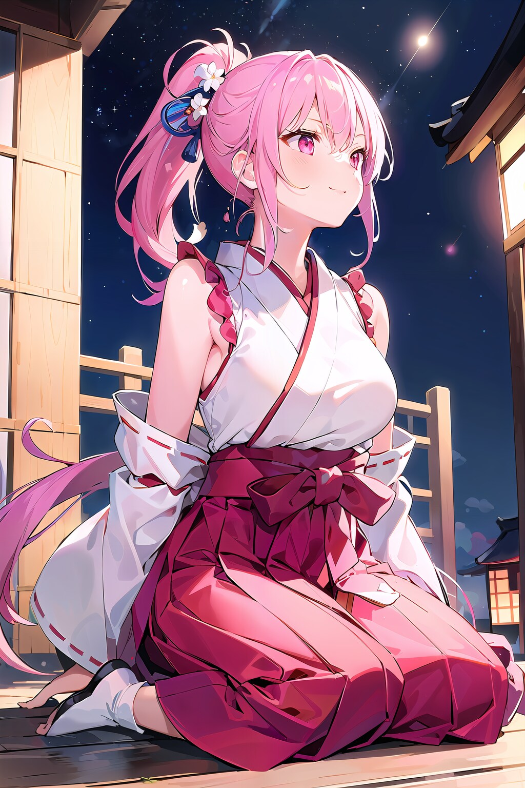 星空を見上げる巫女
