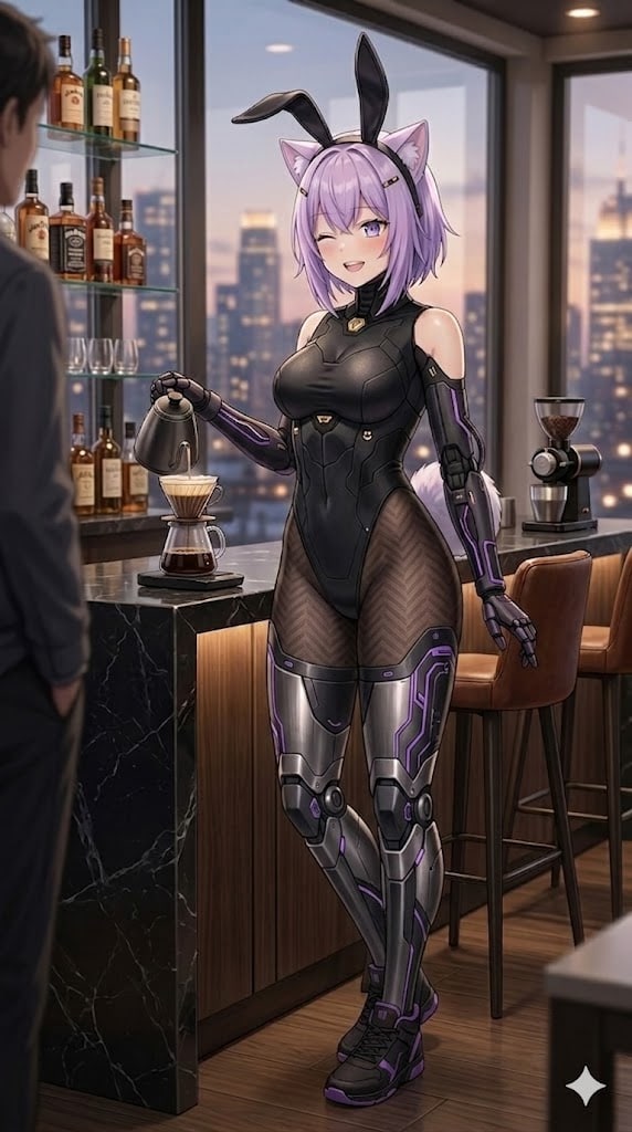 コーヒーを淹れるメカ娘のバニーシス