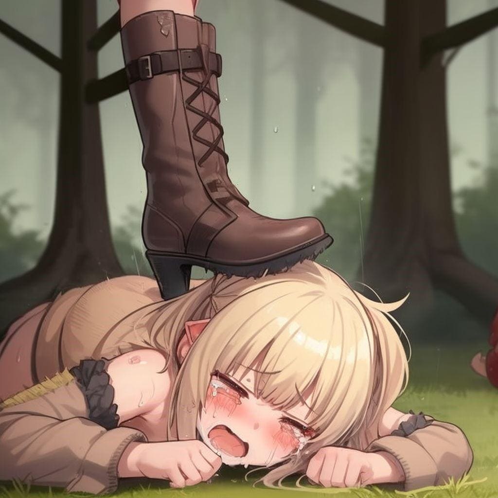 A girl getting her head stepped　頭を踏みつけられる女の子